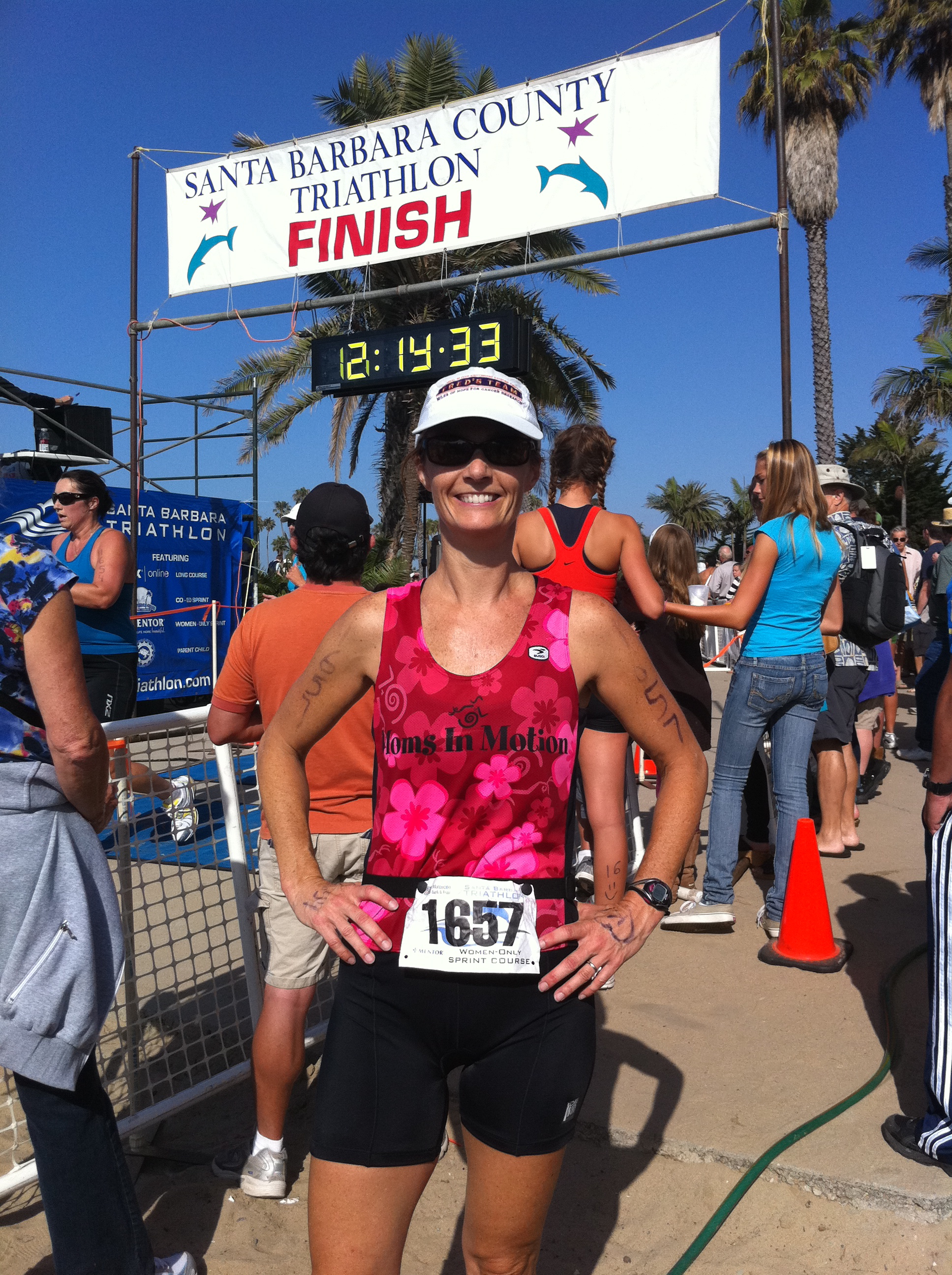 Becky Green Aaronson at the finish of the Santa Barbara Triathlon