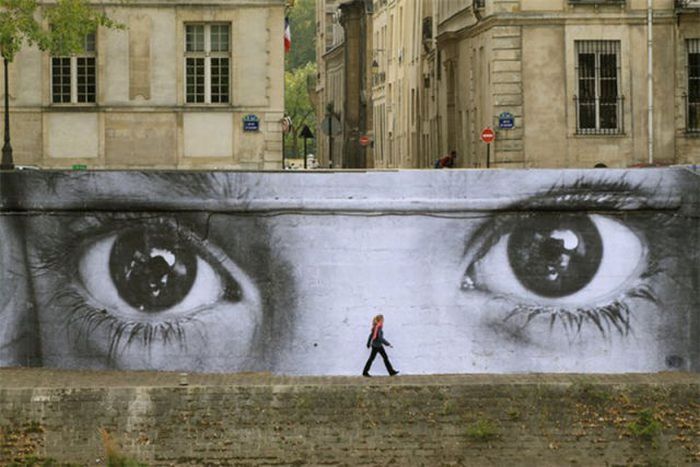 Photo of street art eyes wall