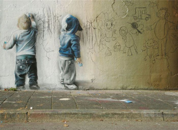 Photo of street art kids chalk walk